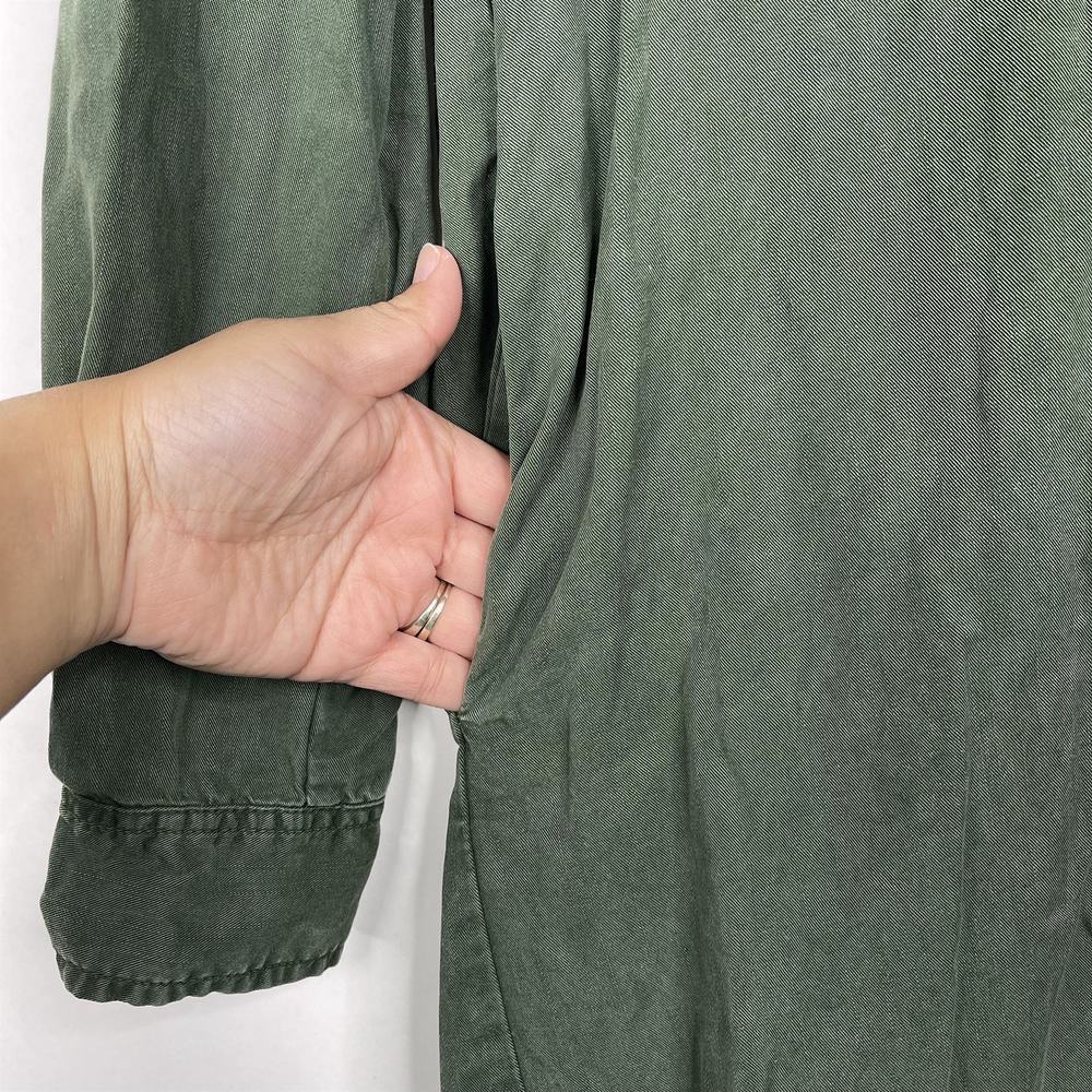 2/$30 ZARA Henley Shirt Dress Medium Green Long Sleeve Side Slit Pockets #7235 - Picture 9 of 16